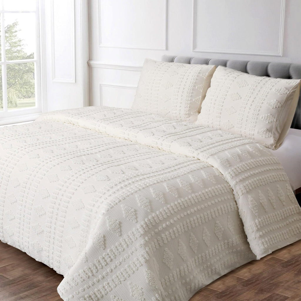 Tufted Duvet Cover Ivory Queen Shabby Chic Cotton Boho Striped Textured