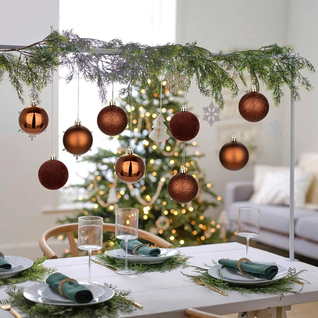 Christmas Ornaments Brown Balls Christmas Decorations Xmas Tree Shatterproof Champagne Velvet Ball Ornaments - Set of 16