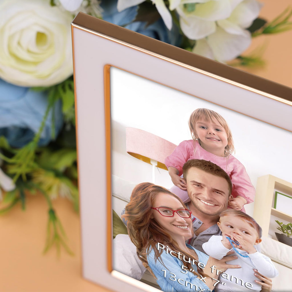 5x7 Double Picture Frame, Tempered Glass, White Enamel