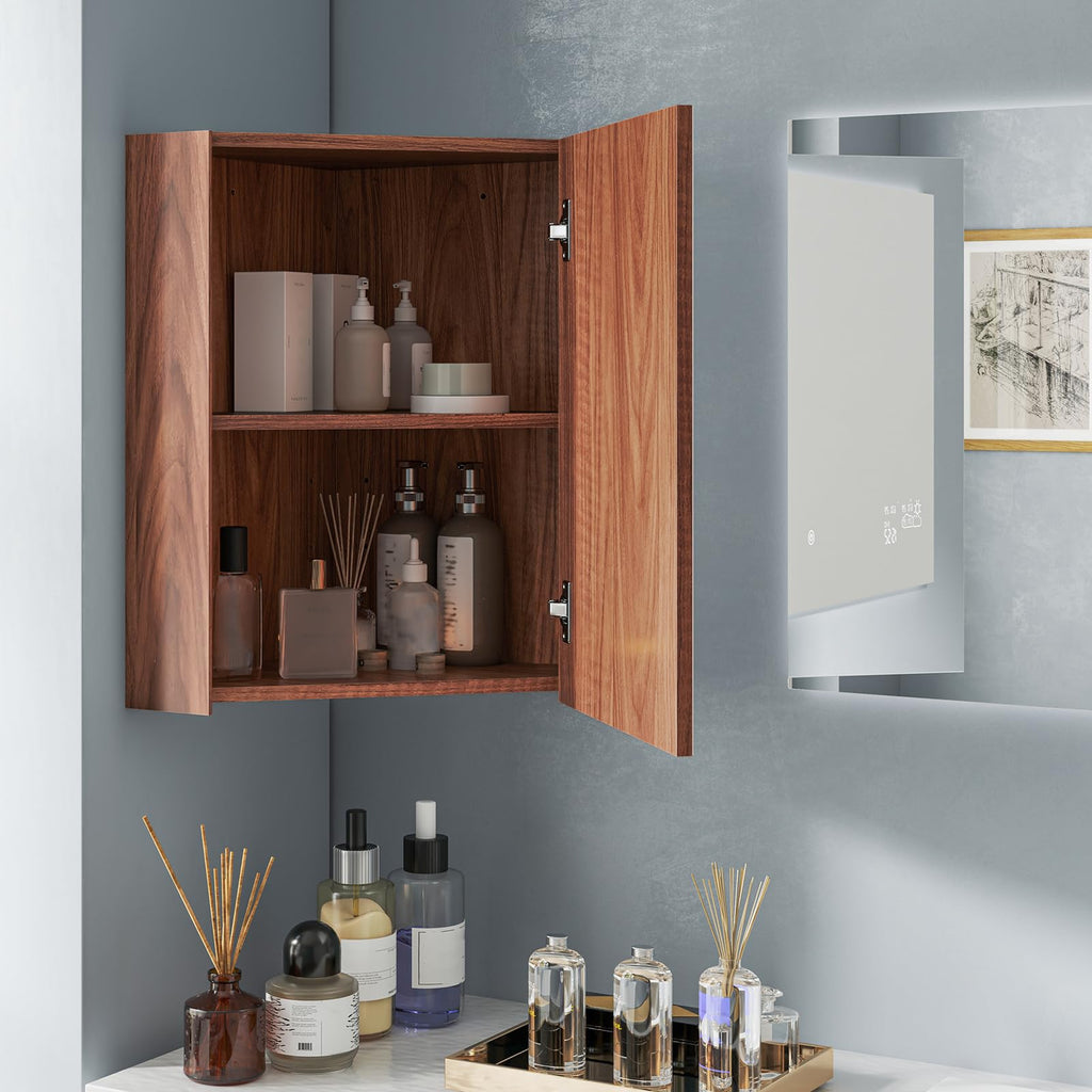 Corner Medicine Cabinet with Mirror, 23.5" Wall Mounted Storage Cabinet Organizer with Left/Right Open Mirror Door &