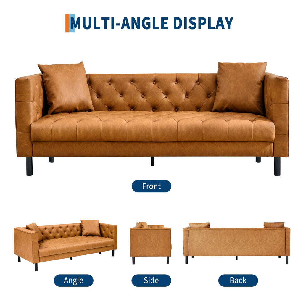 81" Leather Couch, Cognac Tan