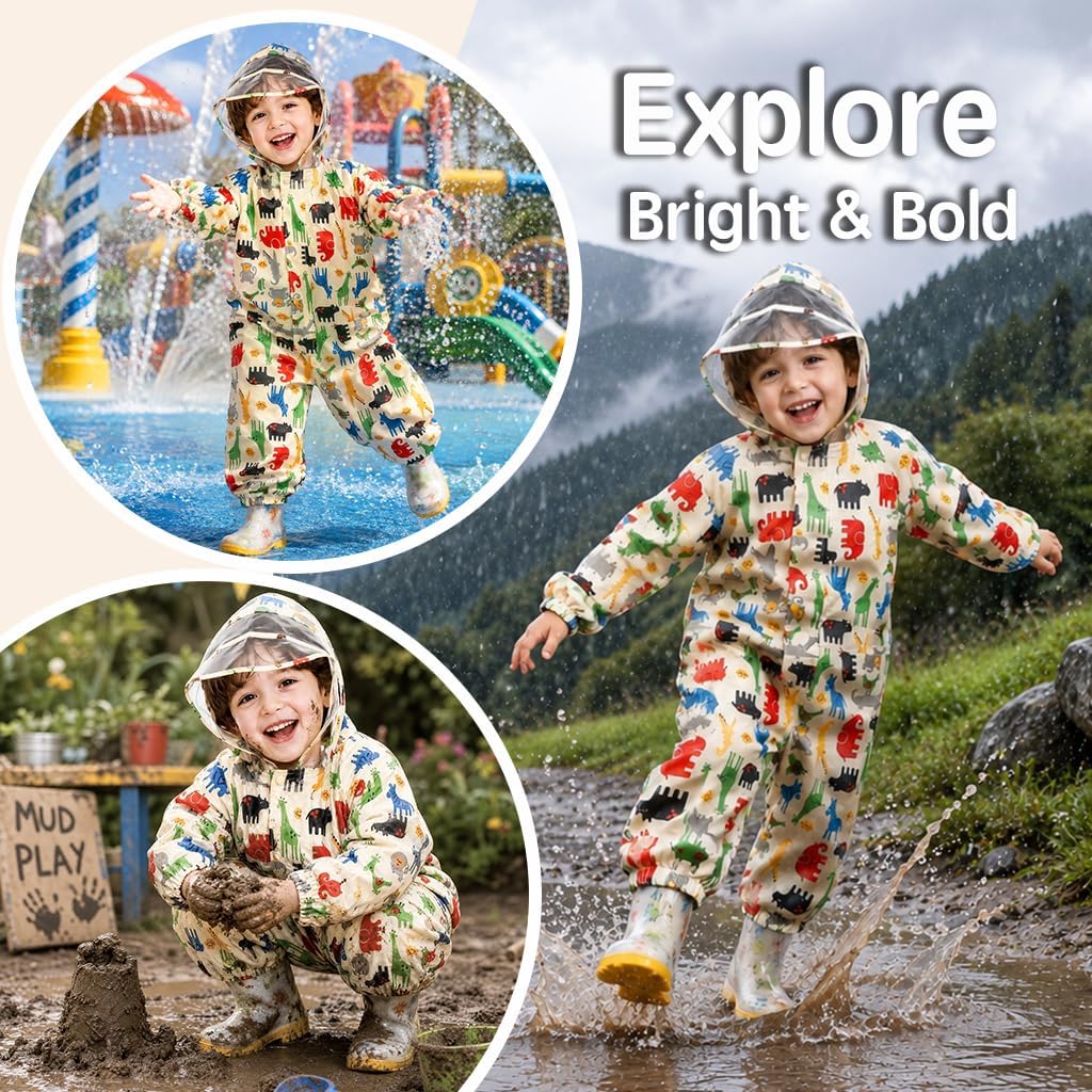 Toddler Rain Suit Waterproof Coverall One Piece Rain Suit Kids
