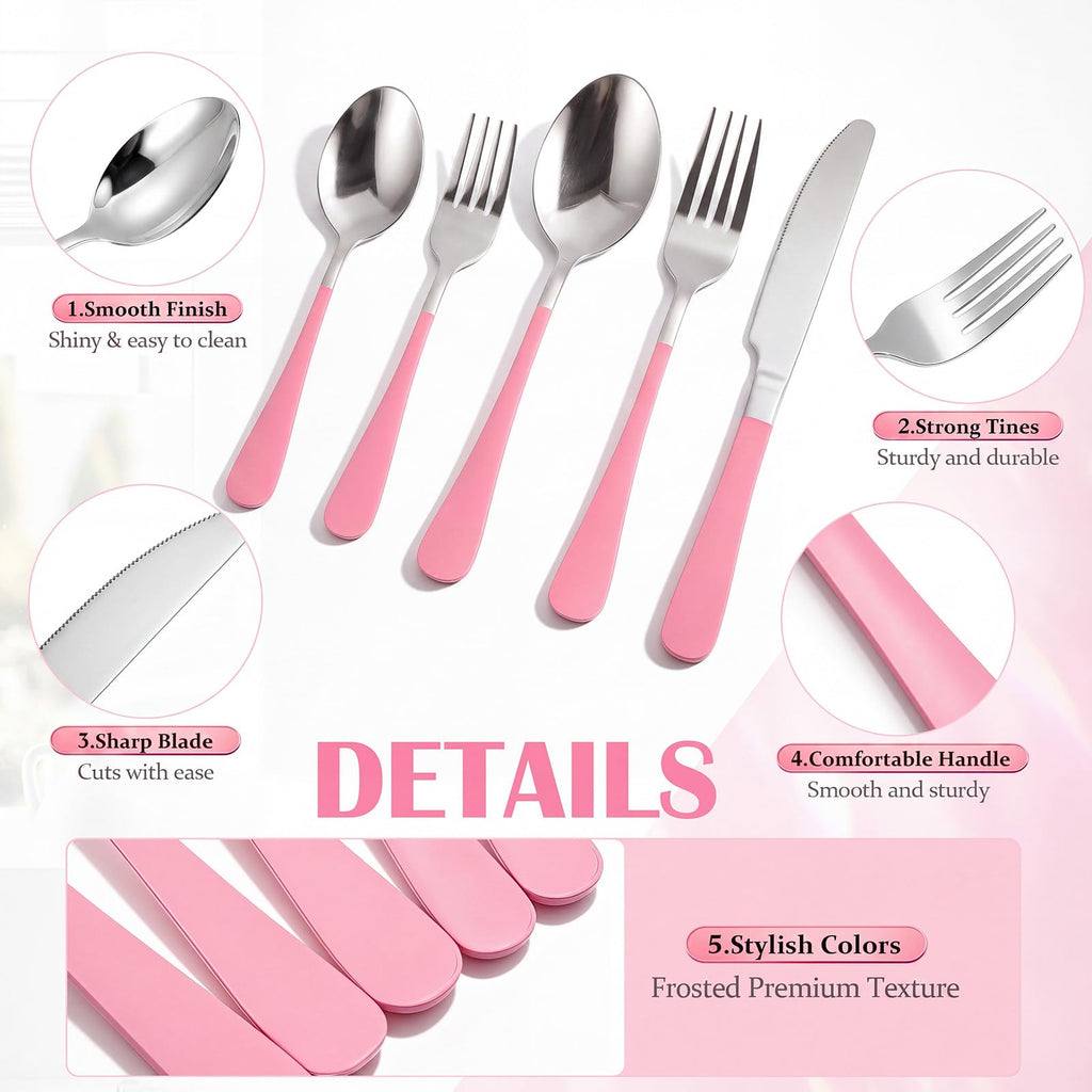 30 Pcs Pink Silverware Set Stainless Steel Utensil Sets for 6 Guest