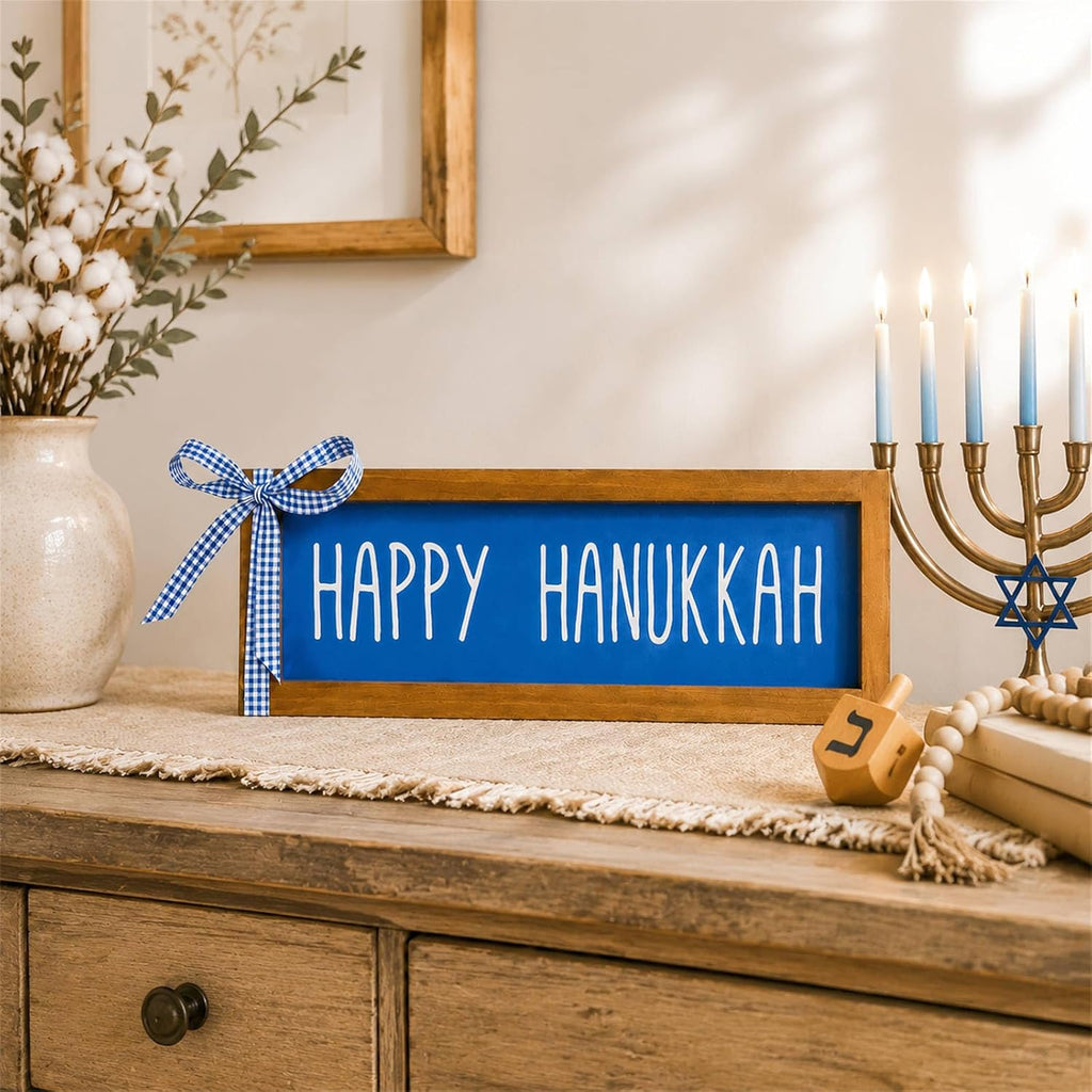 Happy Hanukkah Sign, Wooden Chanukah Decorations, Jewish Holiday Indoor Wall Table Centerpiece Shelf Decor