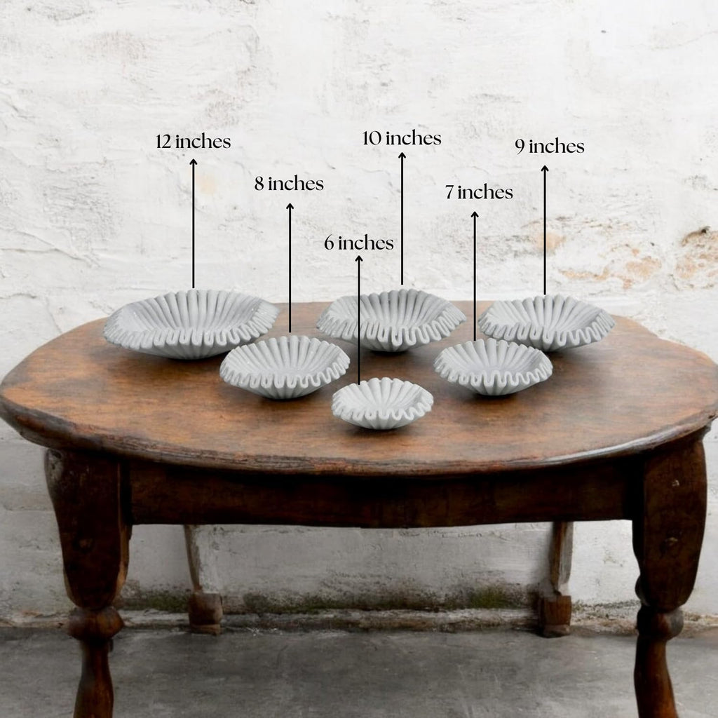 Marble Ruffle Bowl Handcrafted Decorative ScallopBowls - Antique Catchall Jewelry Dish Fruit Organizer (6 inches)
