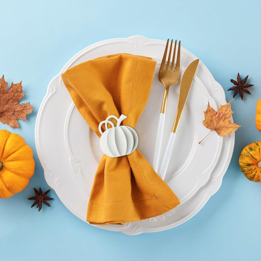 Thanksgiving Pumpkin Napkin Rings, Alloy Fall Napkin Rings Dinner Tables Holders for Thanksgiving Halloween - Set of 12