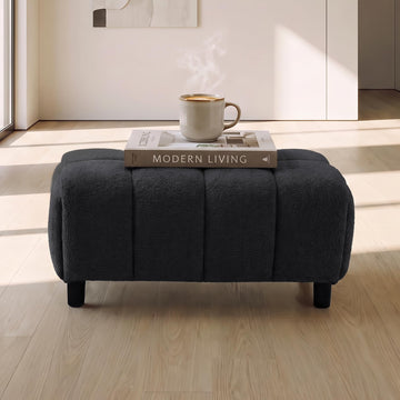 39 "Modern Boucle Ottoman, Sherpa Deep Seat Footrest for Sofa, Removable Upholstered Footstool Bench, Black