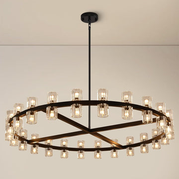 Modern Crystal Chandeliers 48in Large Black Round Chandelier, Chandeliers for Dining Room, K9 Crystal Wagon Wheel Chandelier for Living Room,High Ceiling,Foyer,Entryway,Staircase(48xG4 Bulbs Included) A117-B0F6T821TM