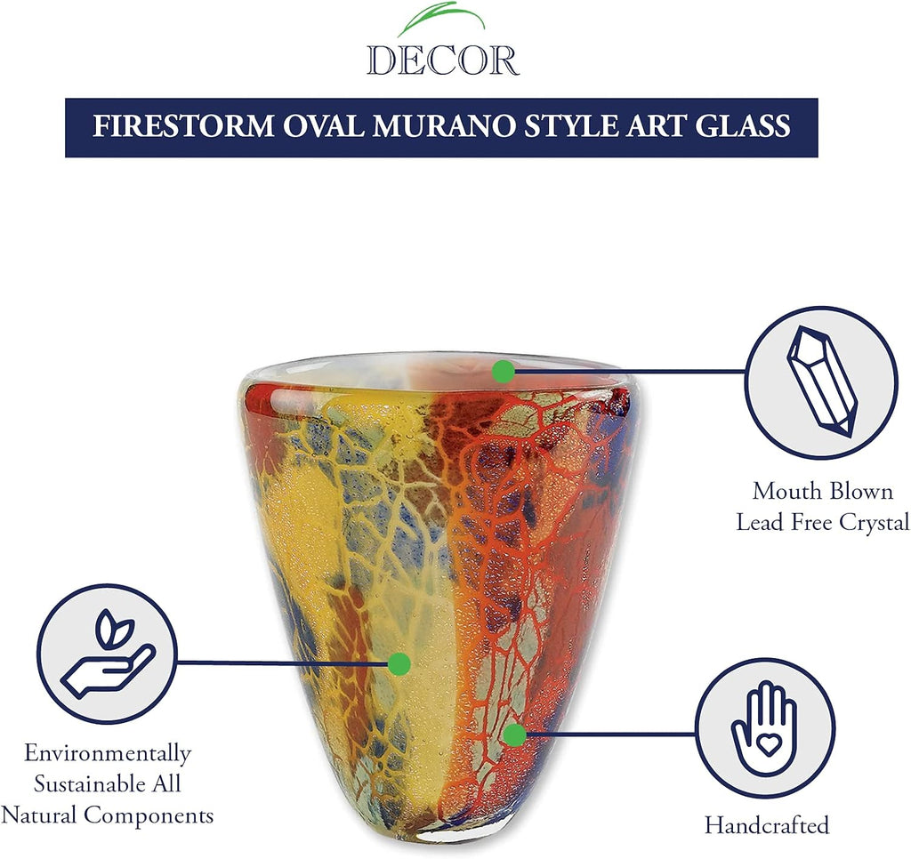 Firestorm Murano-Style Art Glass Flower Vase Centerpiece, 8 Inch