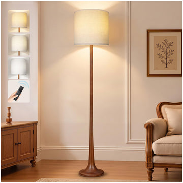 65" Tall Solid Wood Modern Floor Lamp w/Remote, Stepless Dimmable