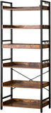 Adjustable 6 Tier Open Bookcase, Rustic Farmhouse Book Shelves, Industrial Wood and Black Metal Bookshelves