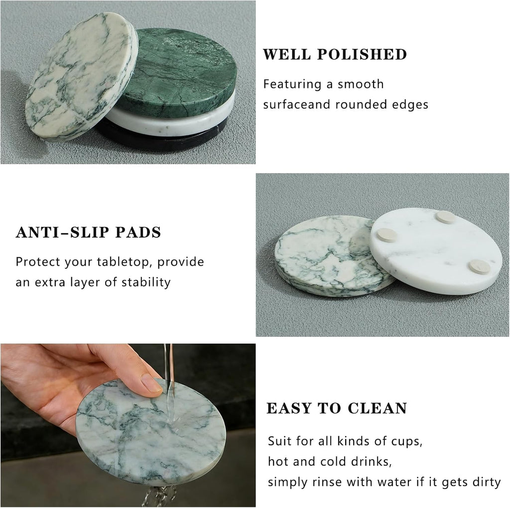Natural Marble Coaster Round Coasters,3.9" Stone Coaster - Set of 4
