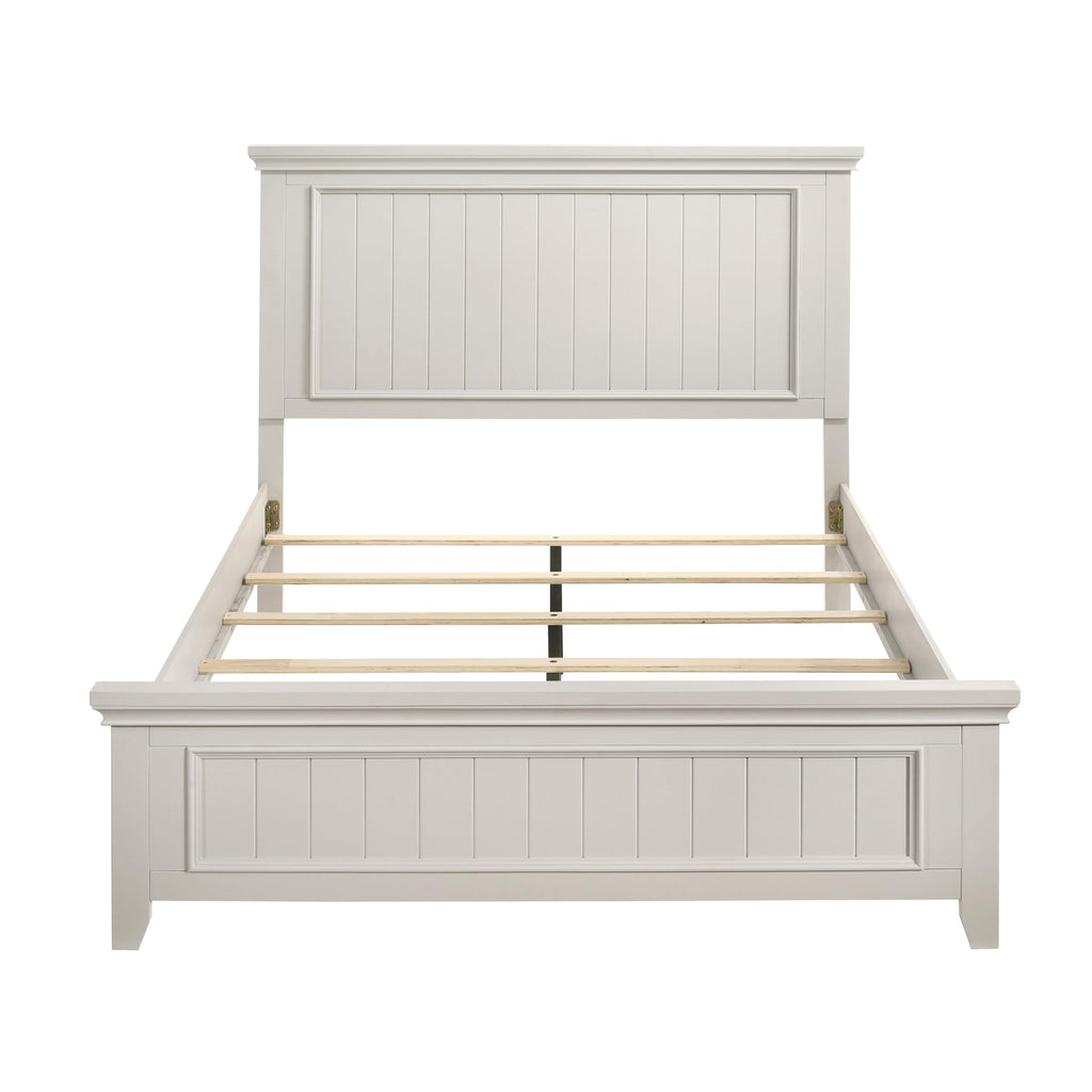 Farmhouse Style Full Size Bed, Classic White Finish, Shiplap Headboard, Modern Bedroom Furniture