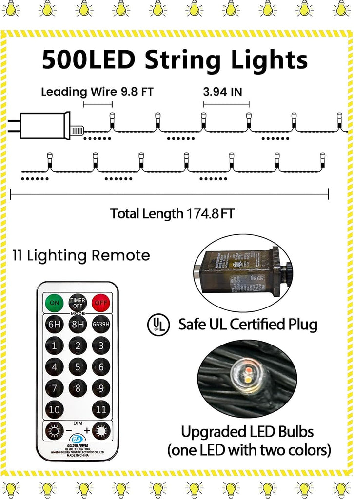 500 LED 165 FT Color Changing Christmas Lights with Remote Timer & 11 Modes