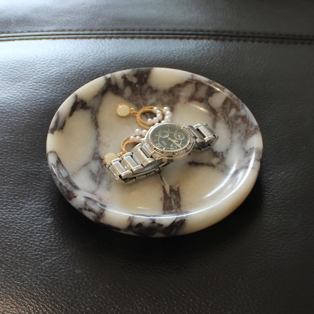 Natural Travertine Marble Jewelry Dish 5.5", Trinket Dish for Ring Earring, Gift for Woman Daugther(Calacatta Viola)