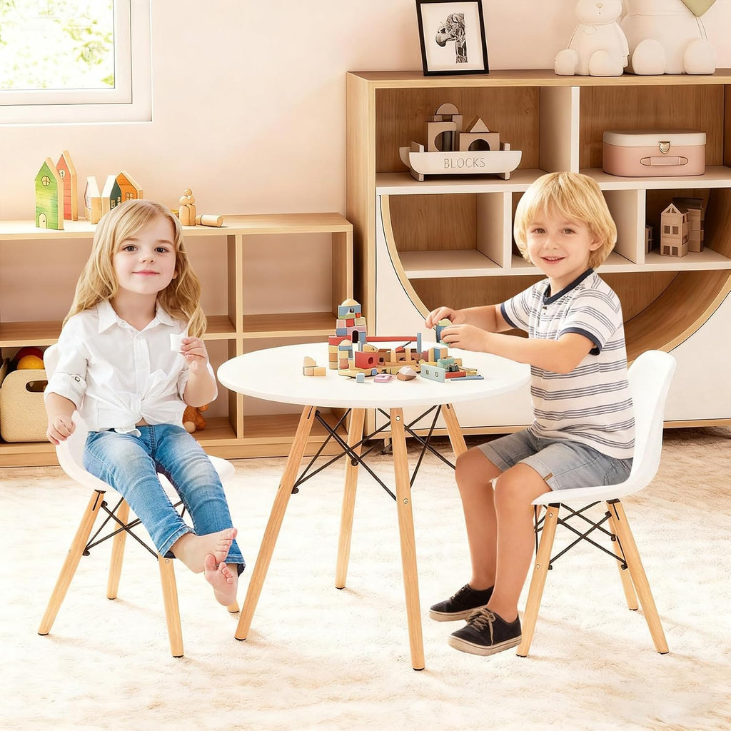 Kids Table and Chairs, 5 PCS Mid-Century Modern Style Kids Activity Set w/Wood Legs, Metal Frame, for Dining Drawing