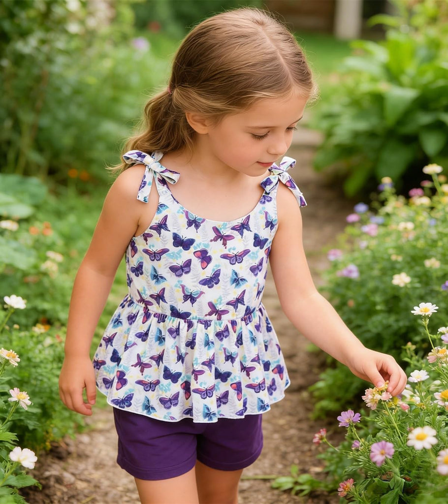Toddler Girls Clothes Summer Short Set Outfit Tie Knot Shoulder Sleeveless Ruffle Tops and Shorts 2PC Clothing Set