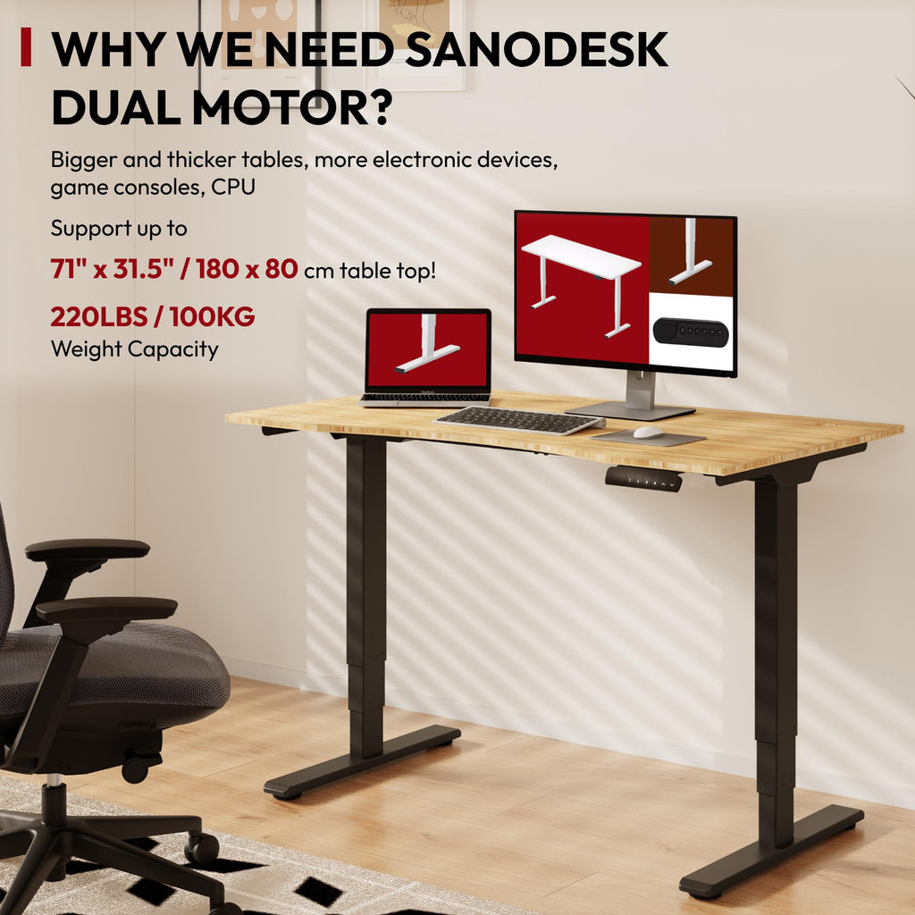 Solid Bamboo Dual Motor Standing Desk, 220 lbs, 48×24