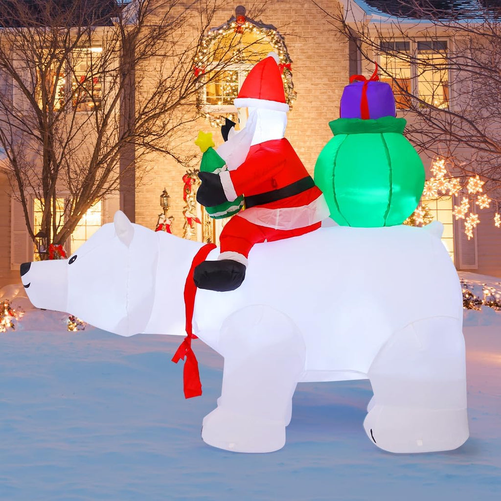 6 FT Christmas Inflatables Santa Clause Riding Bear with Shaking Head Outdoor Decorations Blow Up Yard Decor with LED