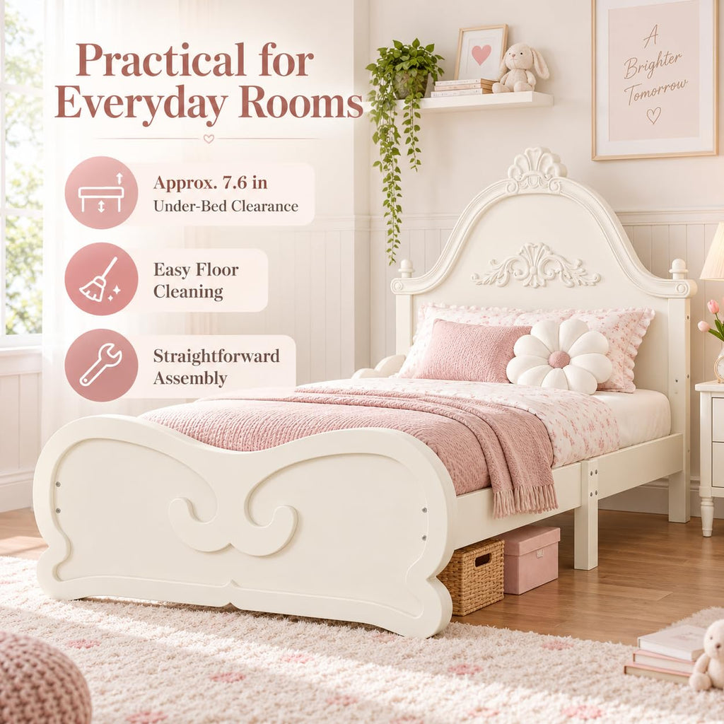 French Country Wood Bed Frame with Arched Headboard