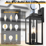 Black Dusk to Dawn Outdoor Wall Lantern 2-Light, 19" Large Outside Modern Porch Sconce Light Fixture