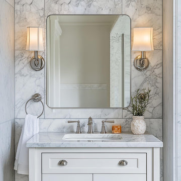 Chrome Bathroom Mirrors for Over Sink, 30x30 Inch Polished Silver Mirror for Wall, Square Metal Framed Vanity Mirror