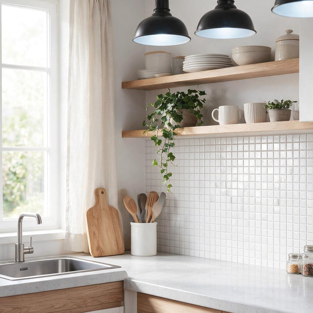 11.5 sq.ft White Glass Mosaic Tile , Pool, Kitchen Backsplash