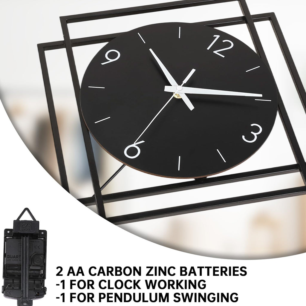 Wall Clock with Pendulum, Silent Quality Quartz Battery Operated, Modern Large Wall Clocks Kitchen Home Bathroom