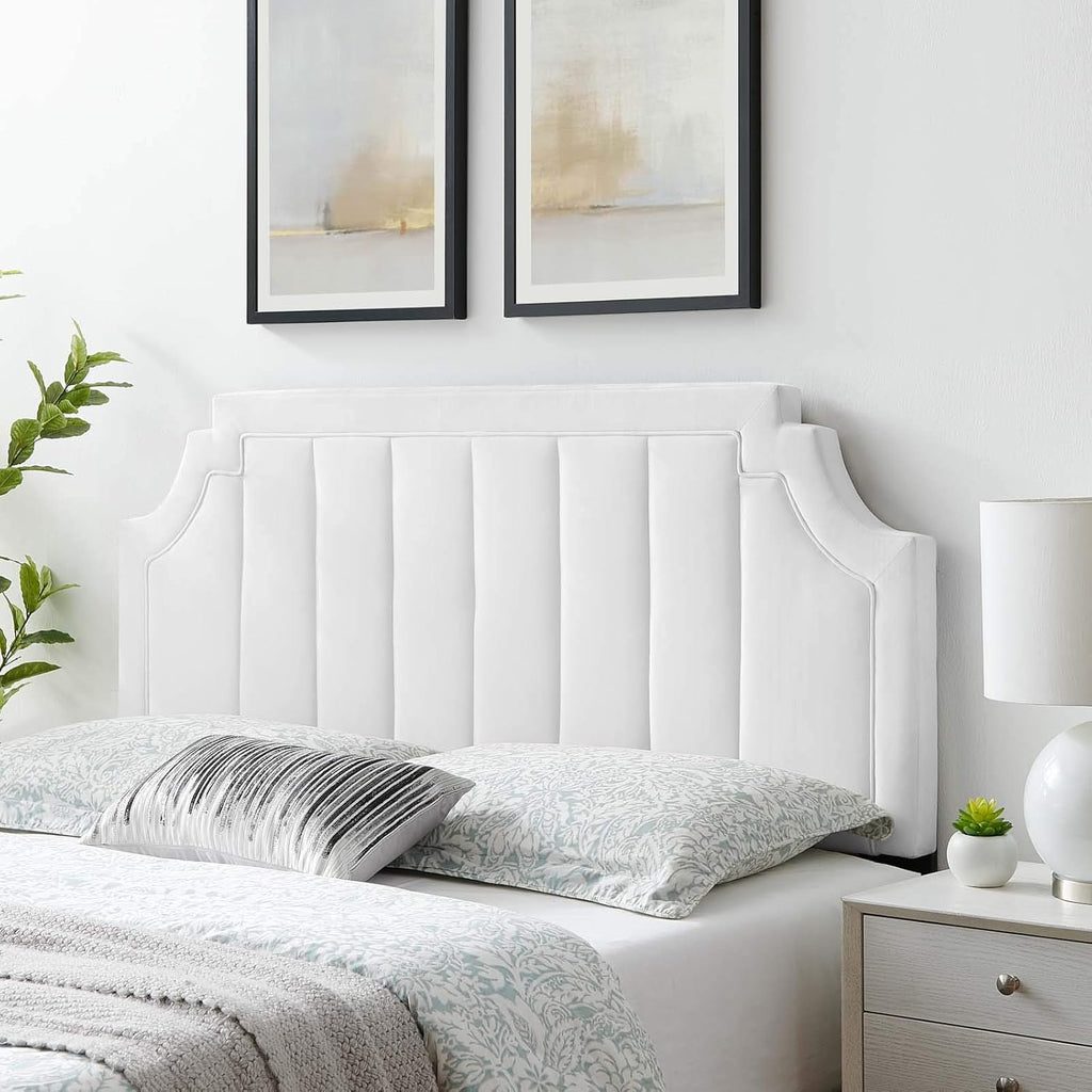 Channel Tufted Performance Velvet Full/Queen Headboard in White
