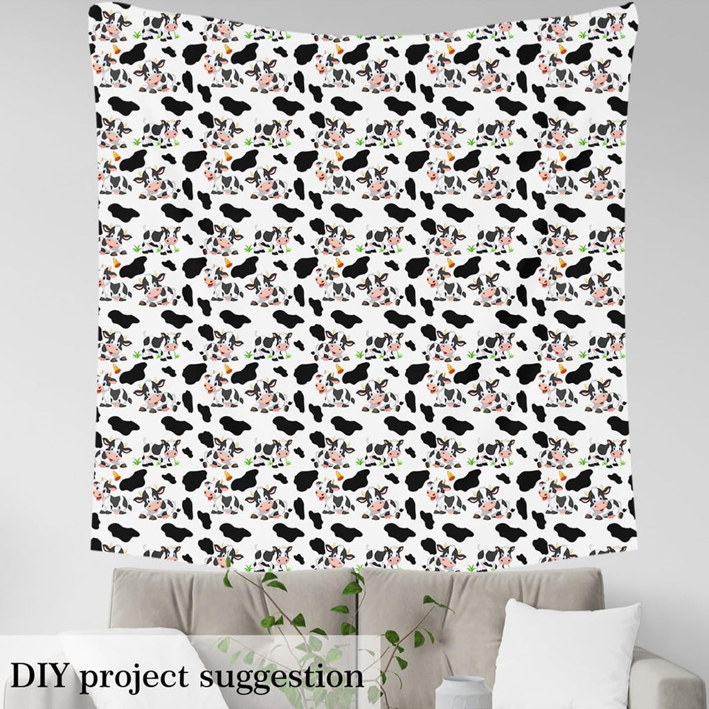 Cartoon Milk Cow Upholstery Fabric By The Yard, Cow Print Reupholstery Fabric for Chairs, Farmhouse Animals Decorative
