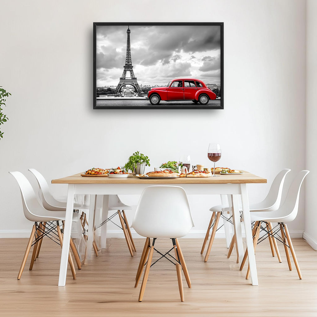 Eiffel Tower Large Wall Black and White Framed Red Wall Decor Paris City Pictures Oversized Canvas Print Painting