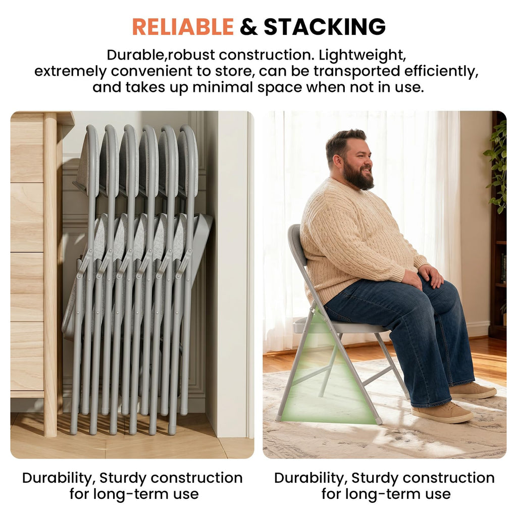4 Pack Gray Padded Folding Chairs with Cushion and Back