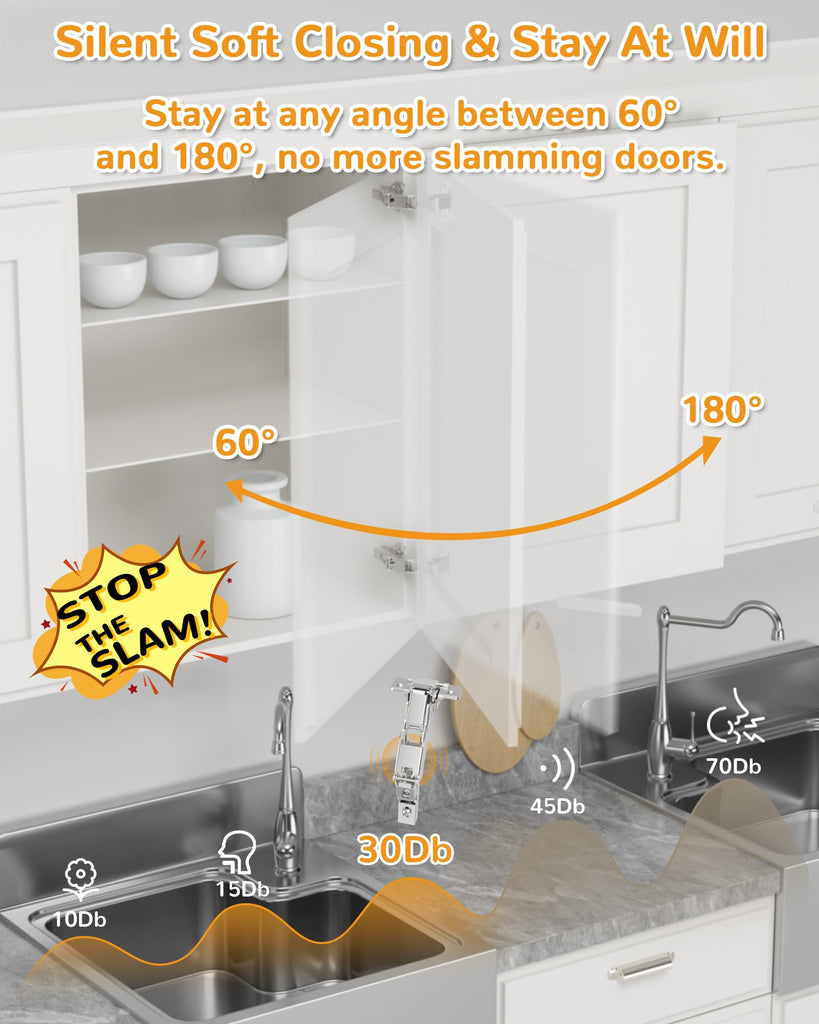4 Pack 180 Degree Soft Close Cabinet Hinges, Lazy Susan & Kitchen Corner, 48mm Hole Distance, Concealed Face Frame &