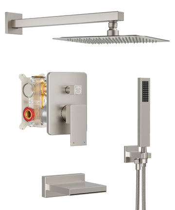 Tub Shower System with 10" Rain Head, Handheld & Valve Kit