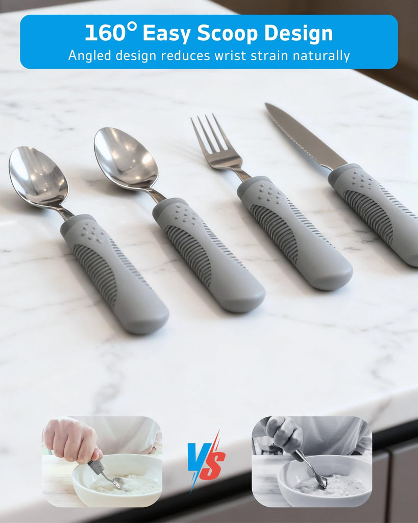 Adaptive Utensils (4-Piece Set) Weighted 7 Oz Each- Weighted Utensils for Hand Tremors and Parkinson's Patients