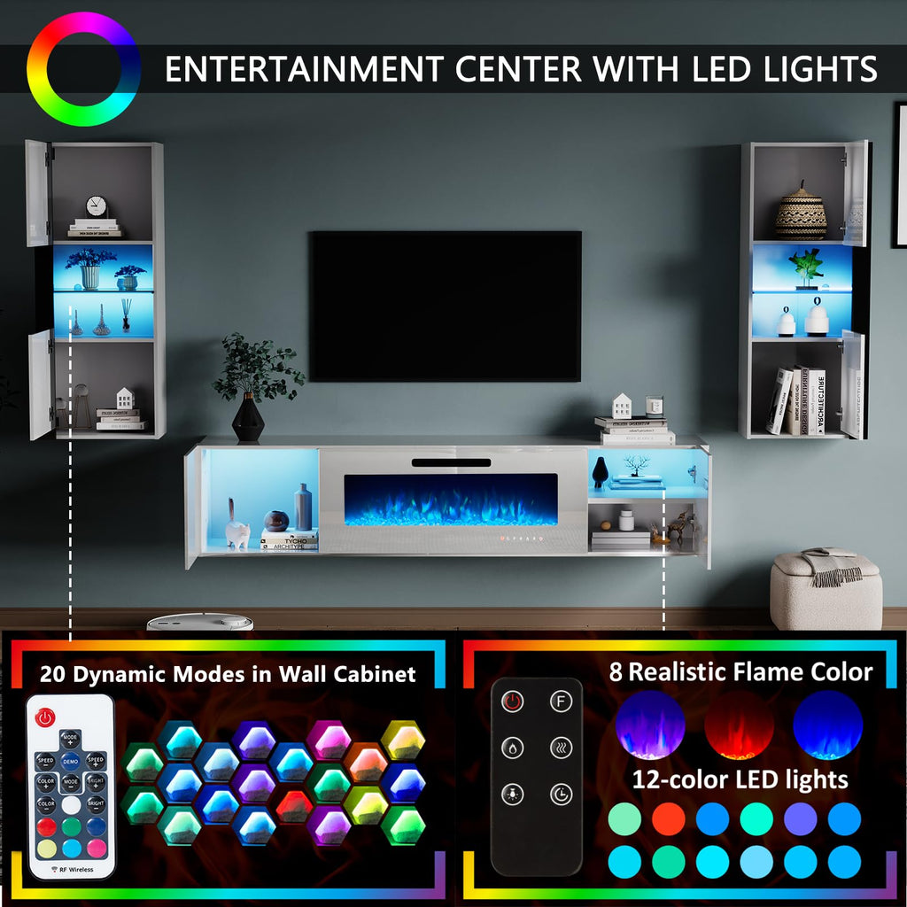 Wall Unit Entertainment Center with 40" Electric Fireplace, Includes 80" Floating Fireplace TV Stand, 2 x Wall