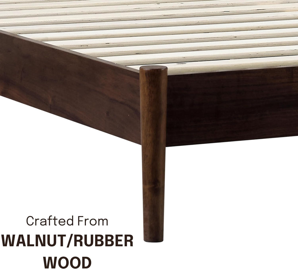 Inno Wooden Bed Frame with Headboard, Solid Oak and Rubber Wood Foundation with Silent Slats and Wood Central