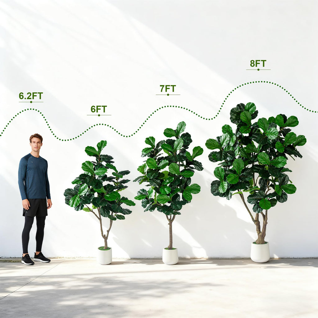 Artificial Fiddle Leaf Fig Tree 7ft with White Planter Realistic Fiddle Leaf Lyrata Plant Tall Fake Tree with
