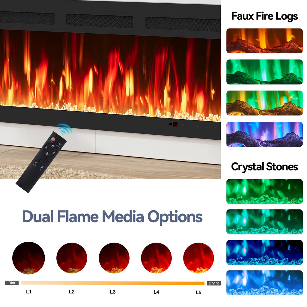 90" TV Stand with 50" Electric Fireplace, Large Modern Media Entertainment Center with Storage Cabinet and 12 Colors