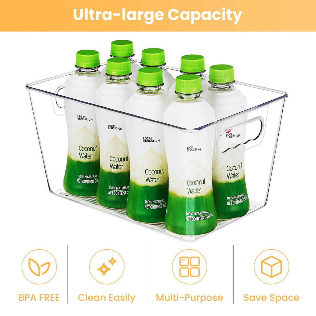 6 Pack Clear Storage Bins, Pantry Organizer Bins with Handle, Large