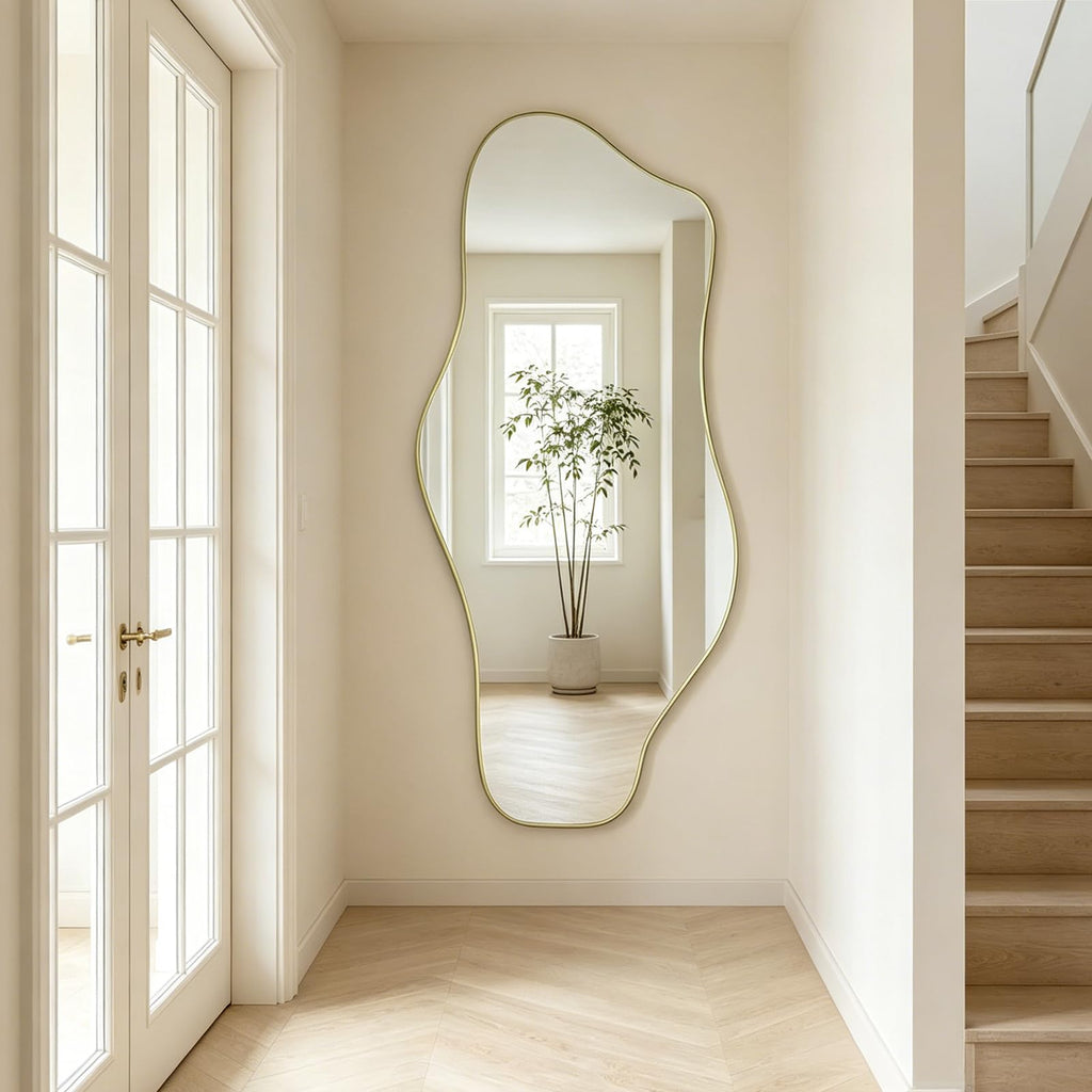 67"x31" Irregular Full Length Mirror, Abstract Frameless Mirror
