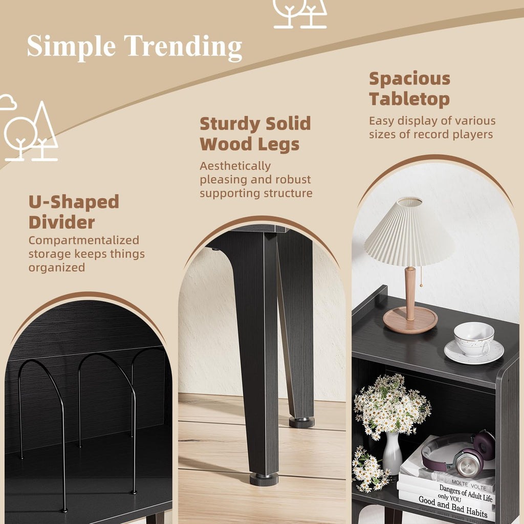 Record Player Stand, Vinyl Record Storage Table, Black