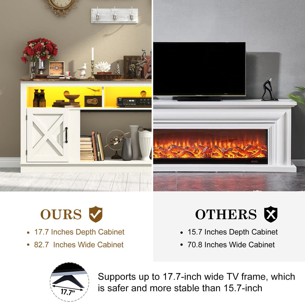 Farmhouse TV Stand for 85/90/95 Inch TV, 32"Tall Entertainment Center w/LED Light, Large Media Console Cabinet w/Barn