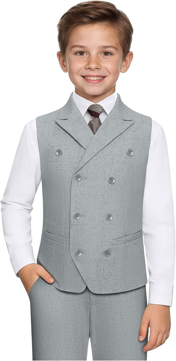 Boys Linen Suits 2 Piece Summer Suit for Kids Teen Boy Casual Tuxedo