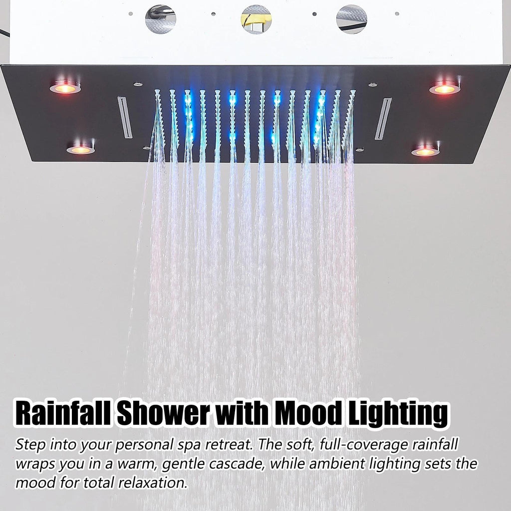 LED Ceiling Rain Shower Head with Remote Control Matte Black