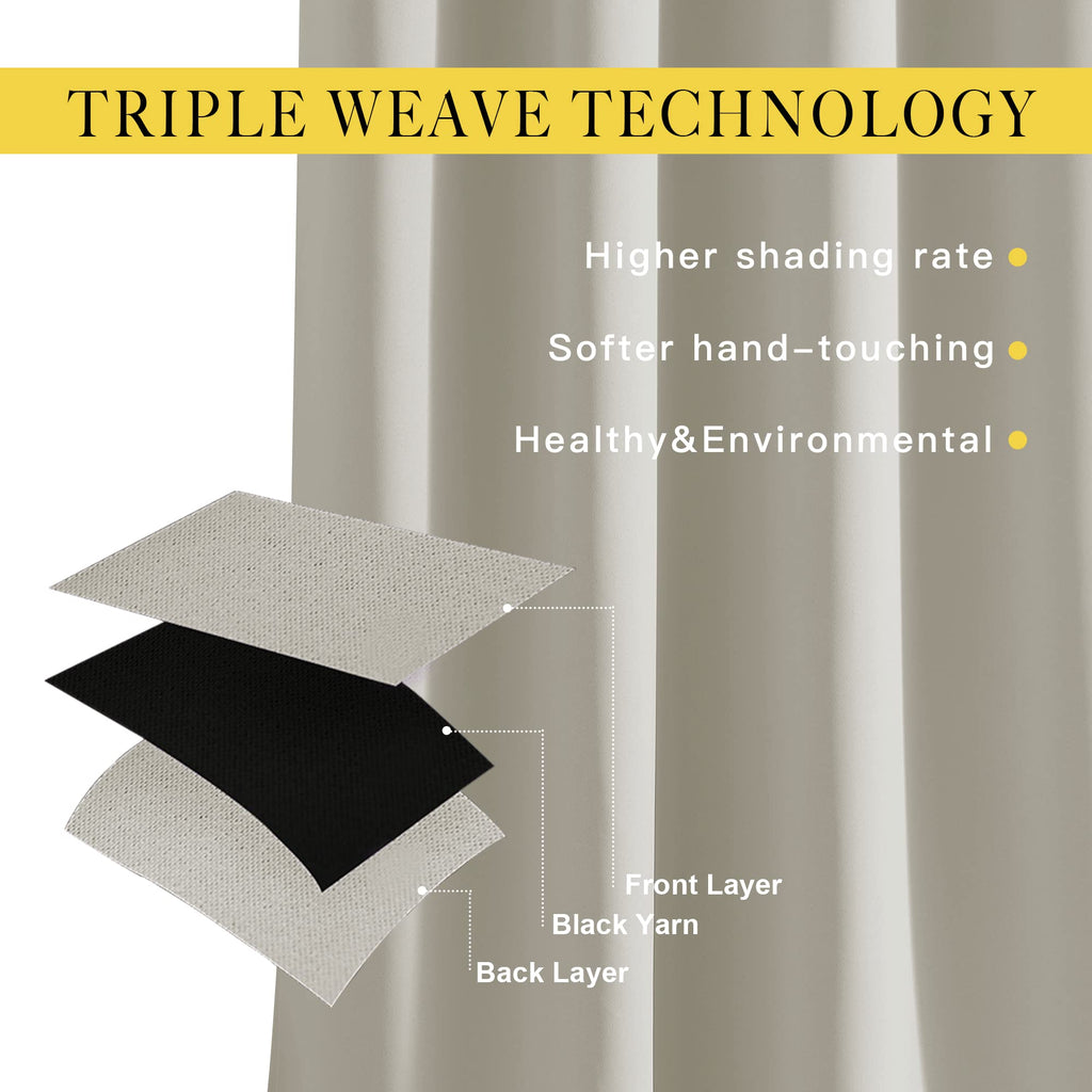 Room Darkening Natural Curtains & Drapes - Thermal Insulated Solid Grommet Sound Reducing Privacy Window Treatments