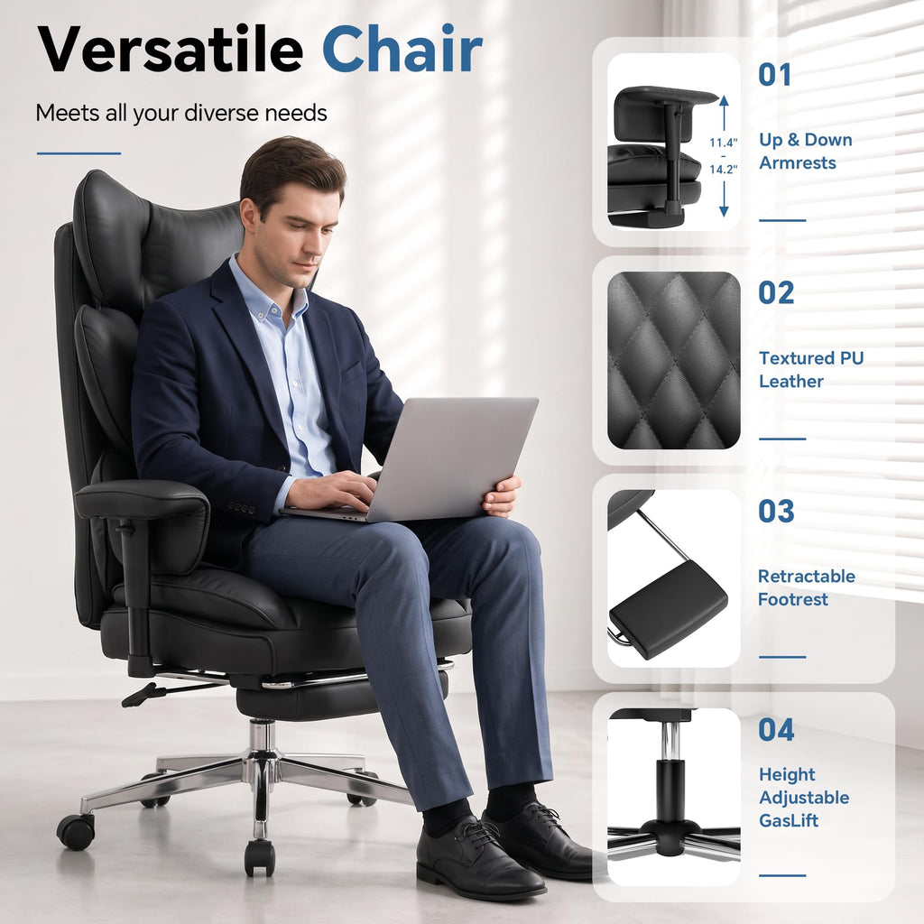 Big and Tall Gaming Chair 400lbs, Heavy Duty Office Chair with Footrest, High Back Computer Chair with Thick Padded