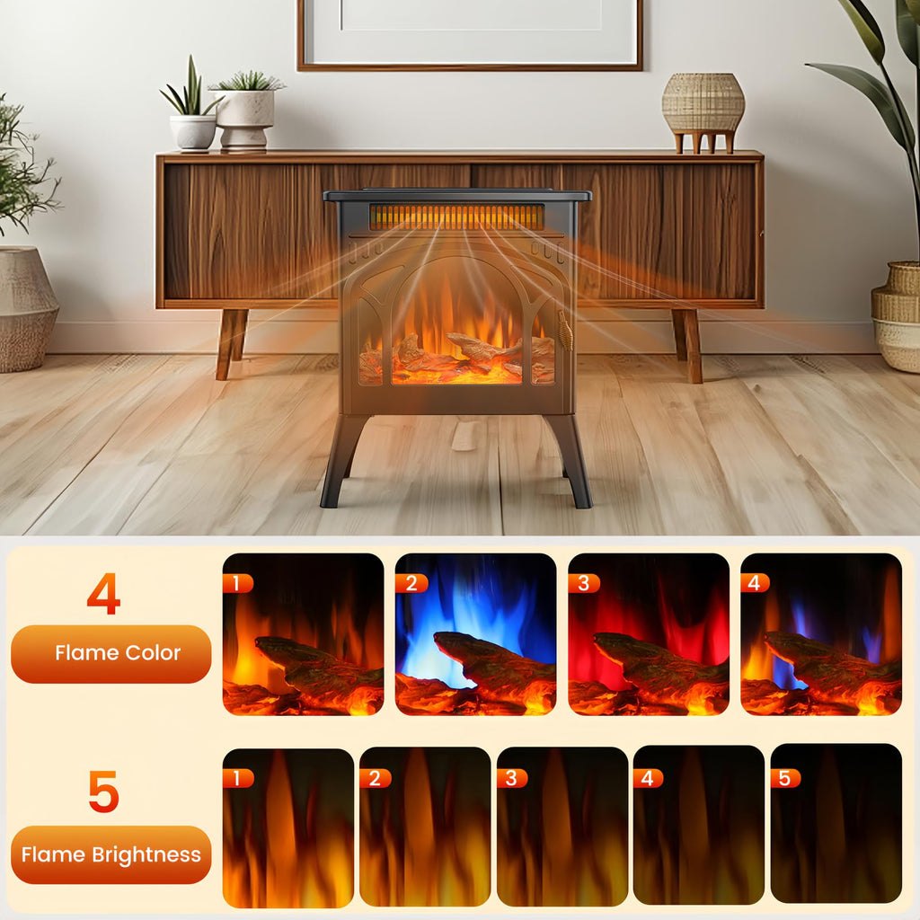 Fireplace Stove, Fast Heating, 1500W X Infrared Fireplace Heater with 8H Timer, Remote Control, Freestanding Stove