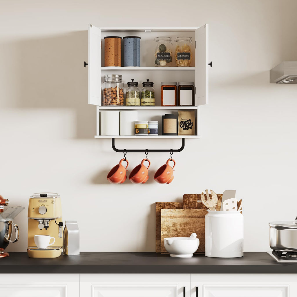 Bathroom Cabinet Wall Mounted Medicine Cabinets with Towels Bar (White)