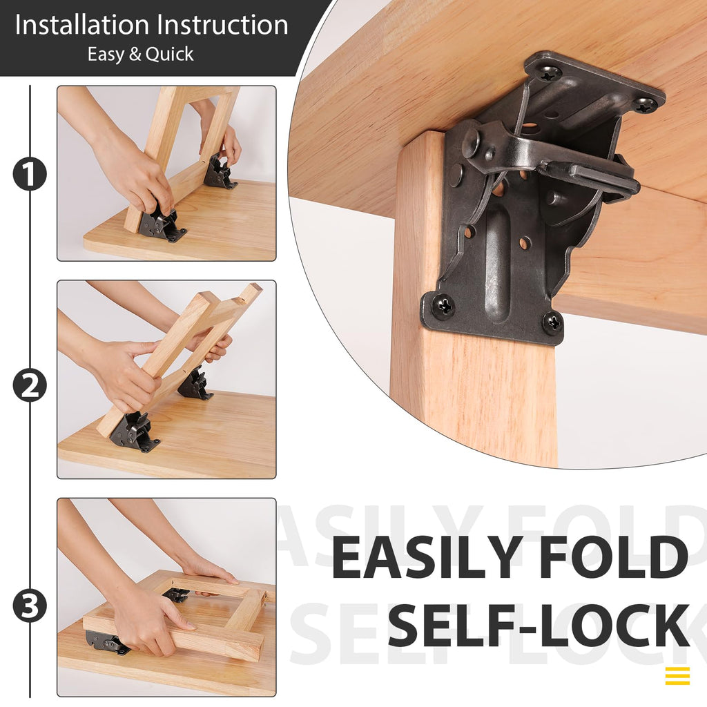 8 Pack Folding Brackets, Self-Lock Hinge with Screws for Folding Table Legs, Lock Extension Support Bracket Bed Legs